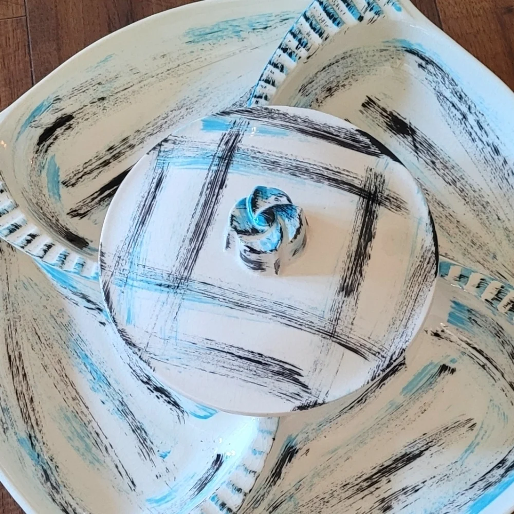 Vintage MCM Atomic California Pottery Dip and Chip Set‎